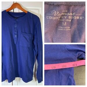 Vermont Country Store Shirt Mens Medium Blue‎ Henley Long Sleeve Cotton Casual